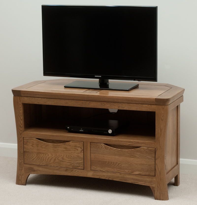 Orrick Rustic Solid Oak Corner Tv Cabinet | Wood Tv Unit With Dark Oak Corner Tv Unit (Photo 11 of 15)