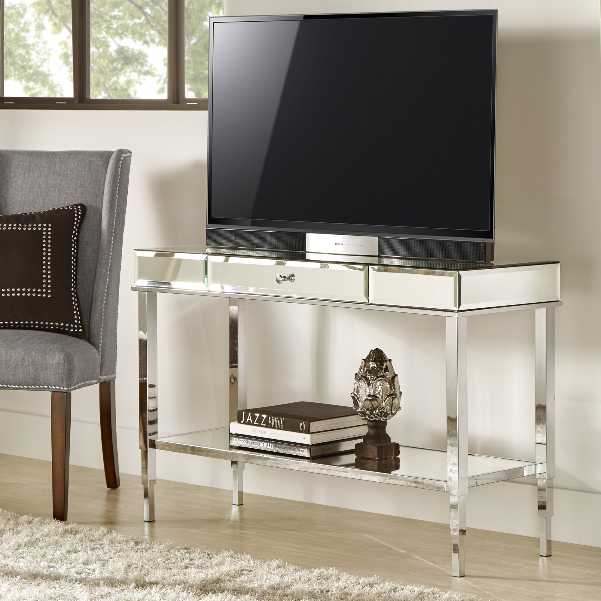 Our Best Living Room Furniture Deals | Mirror Tv Stand, Tv With Regard To Mirror Tv Cabinets (View 11 of 15)