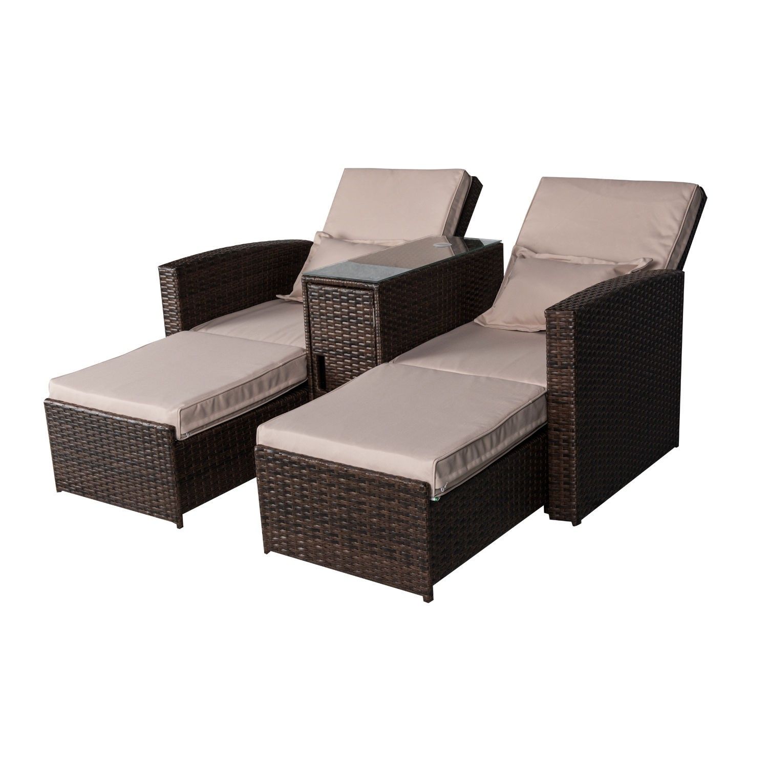 Outsunny 3 Piece Outdoor Rattan Wicker Chaise Lounge With Colby Manual Reclining Sofas (View 14 of 15)