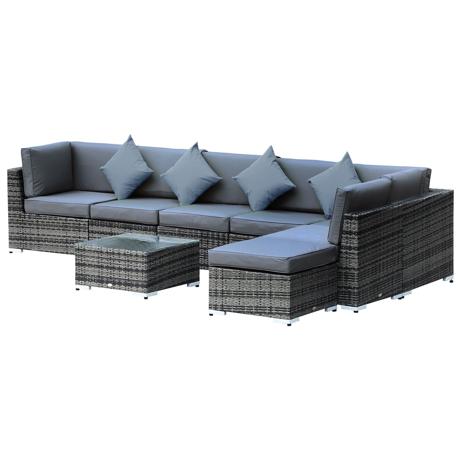 Outsunny 7 Seater Outdoor Garden Rattan Furniture Set W For Lucy Cane Grey Corner Tv Stands (View 13 of 15)