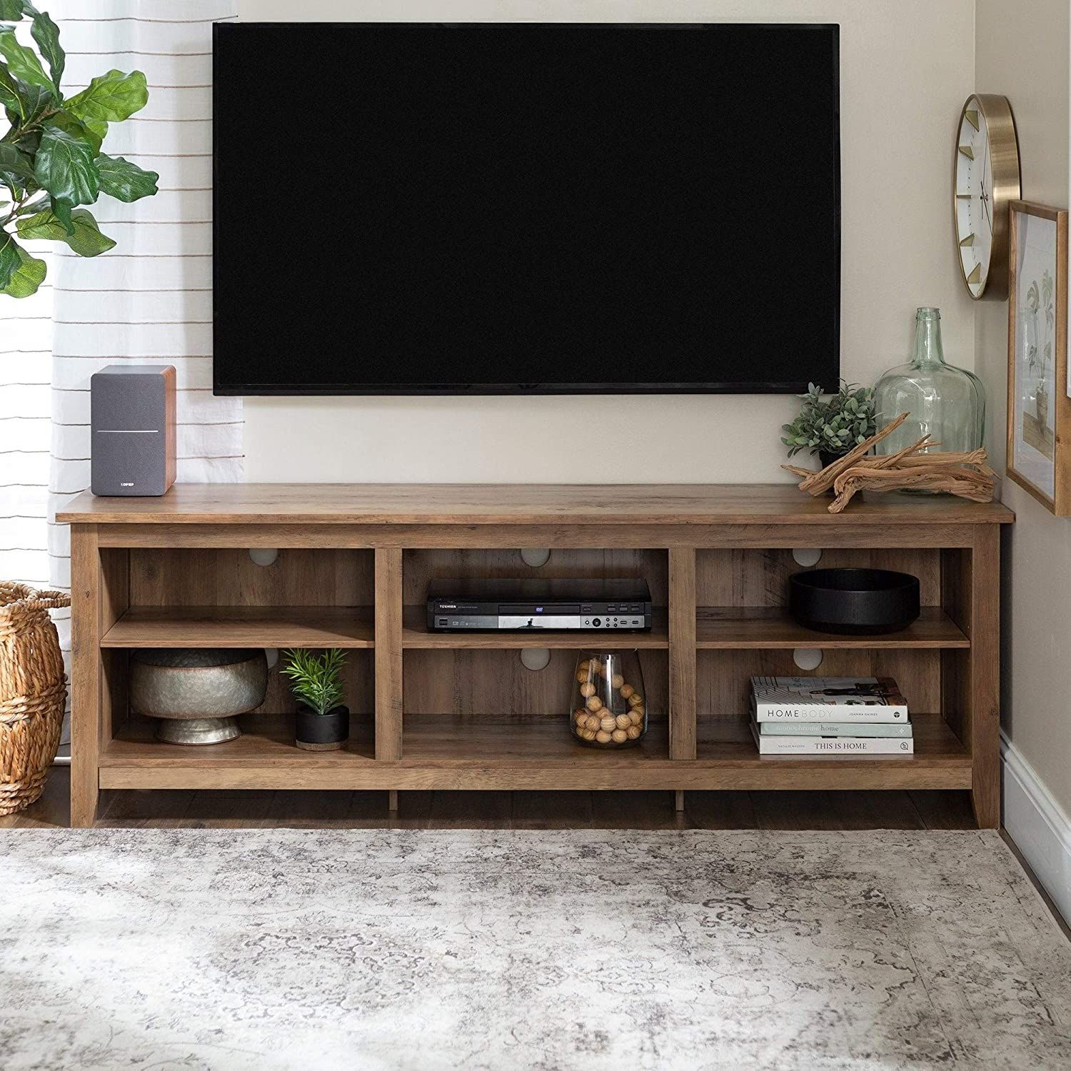 Overstock 70" Tv Stand Console – 70 X 16 X 24h Rustic Oak For Rustic Grey Tv Stand Media Console Stands For Living Room Bedroom (View 6 of 15)