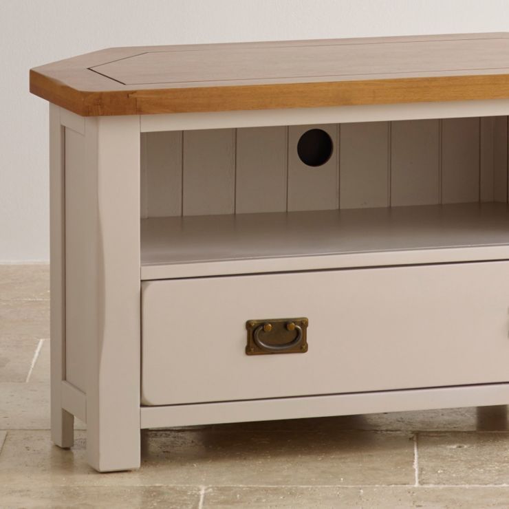 Painted Corner Tv Cabinet In Rustic Oak | Oak Furniture Land Regarding Kemble For Tvs Up To  (View 1 of 15)