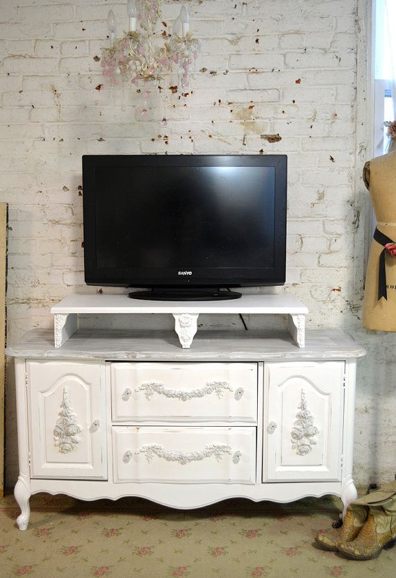 Painted Cottage Chic Shabby White French Media Cabinet Regarding Shabby Chic Tv Cabinets (View 12 of 15)