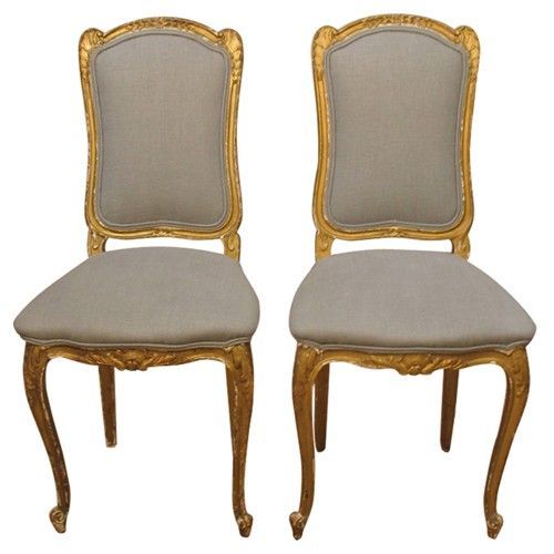 Pair Of 19th C Italian Gold Gilt Chairs With Grey Linen With 4pc French Seamed Sectional Sofas Oblong Mustard (View 15 of 15)