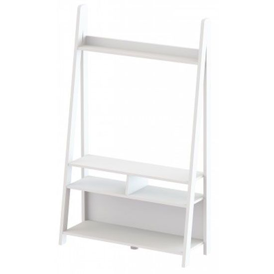 Paltrow Entertainment Unit In White With Ladder Style Within Tiva White Ladder Tv Stands (View 10 of 15)