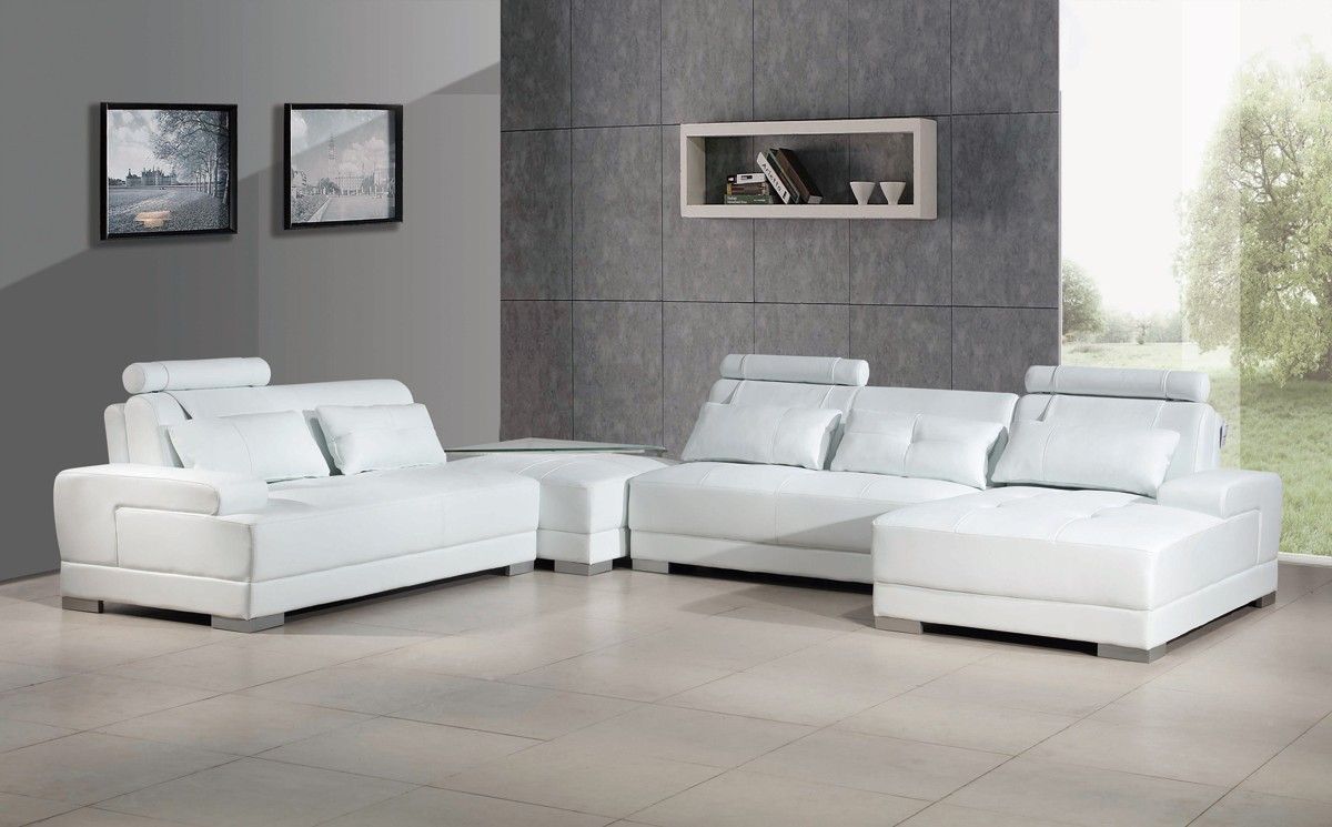 Phantom Contemporary White Leather Sectional Sofa W/ottoman Intended For Sectional Sofas In White (View 10 of 15)