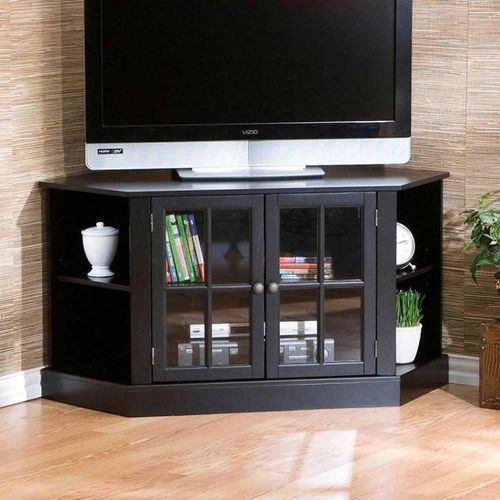 Pinajit On Ah | Black Corner Tv Stand, Corner Tv Throughout Black Corner Tv Cabinets With Glass Doors (View 6 of 15)