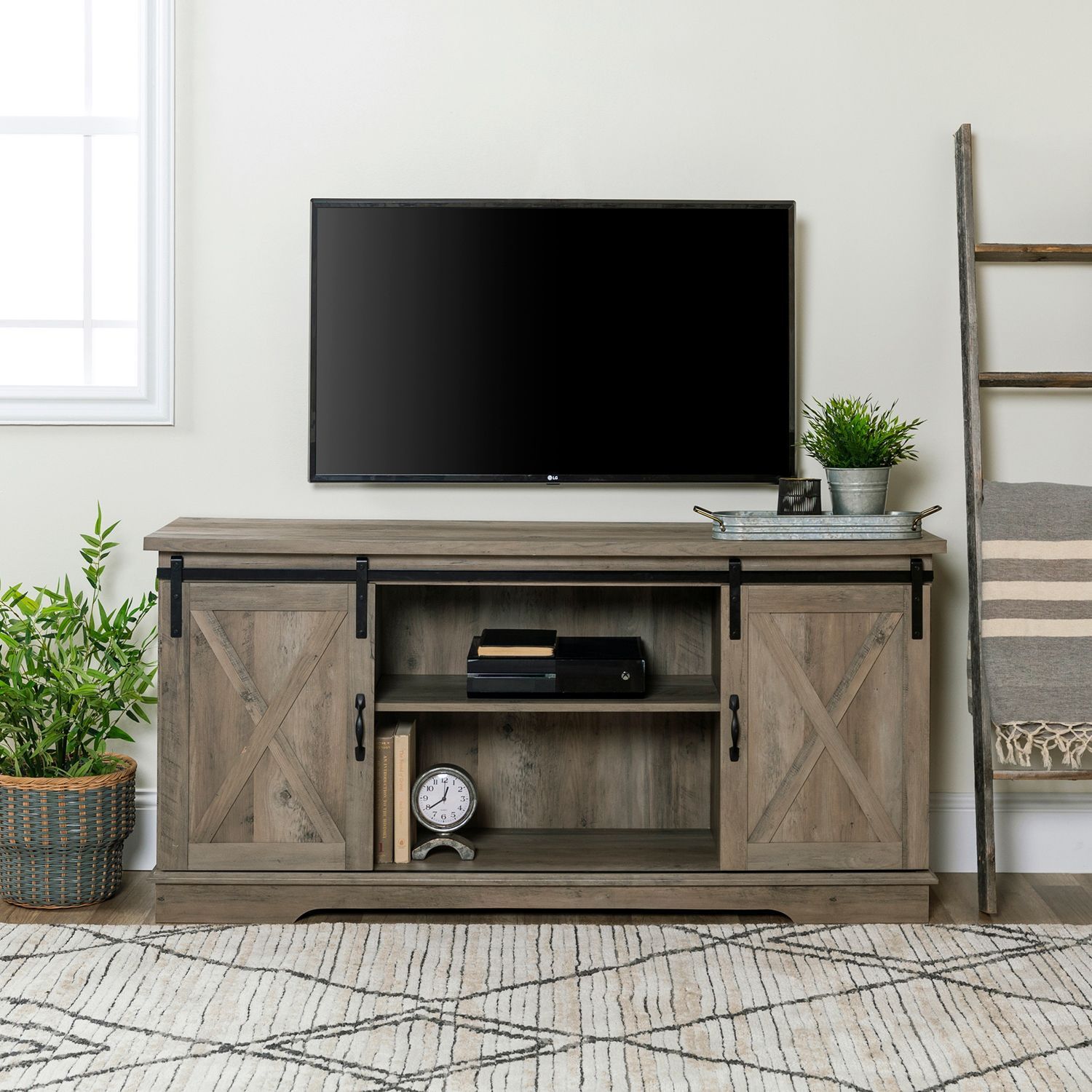 Pincody On Caseras Kitchen | Farm House Living Room Intended For Modern Farmhouse Style 58" Tv Stands With Sliding Barn Door (View 4 of 15)