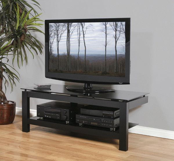 Plateau Black Glass Top Wide Tv Stand Intended For Anya Wide Tv Stands (Photo 10 of 15)