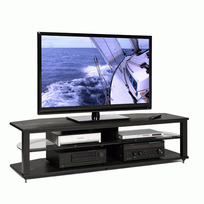 Plateau Cr Series Black Glass Tv Stand For 48 64 Inch Pertaining To Modern Black Floor Glass Tv Stands With Mount (View 8 of 15)