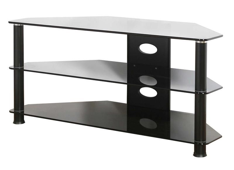 Plateau Fl Series Black Glass Corner Tv Stand For 30 43 Pertaining To Corner Tv Stands For Tvs Up To 43" Black (View 14 of 15)