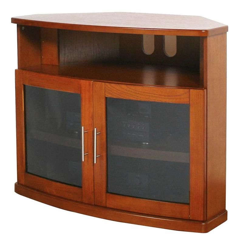Plateau Newport 40 Walnut Wood Tv Cabinet With Glass Doors Within Glass Tv Cabinets With Doors (View 9 of 15)