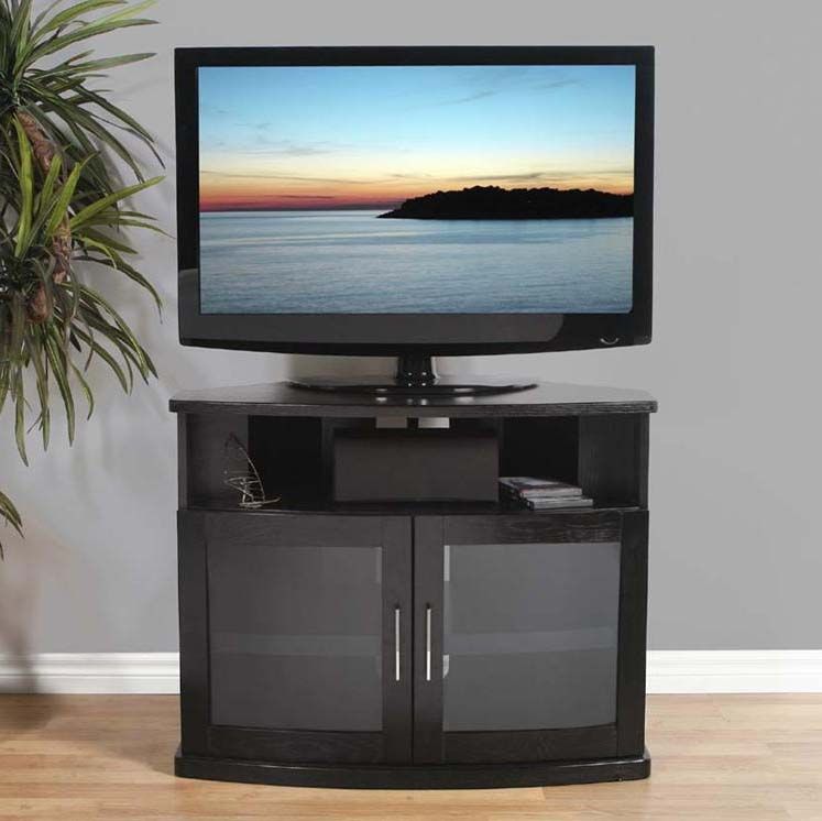 Plateau Newport Series Corner Wood Tv Cabinet With Glass In Black Corner Tv Cabinets (View 12 of 15)