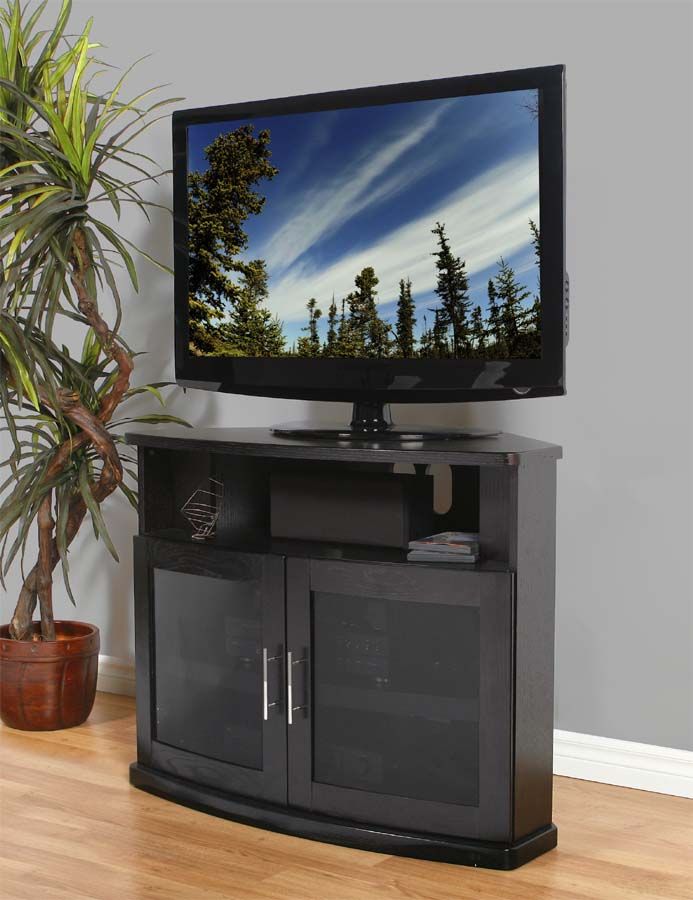 Plateau Newport Series Corner Wood Tv Cabinet With Glass Throughout Corner Tv Cabinets With Glass Doors (View 5 of 15)