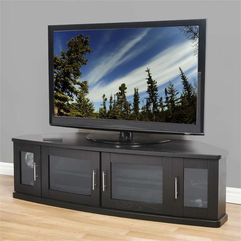 Plateau Newport Series Corner Wood Tv Cabinet With Glass Throughout Dark Wood Corner Tv Cabinets (View 9 of 15)