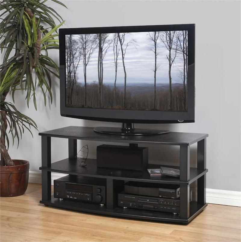 Plateau Xt Series Heavy Duty 3 Shelf Black Wood Tv Stand With Long Black Tv Stands (View 4 of 15)