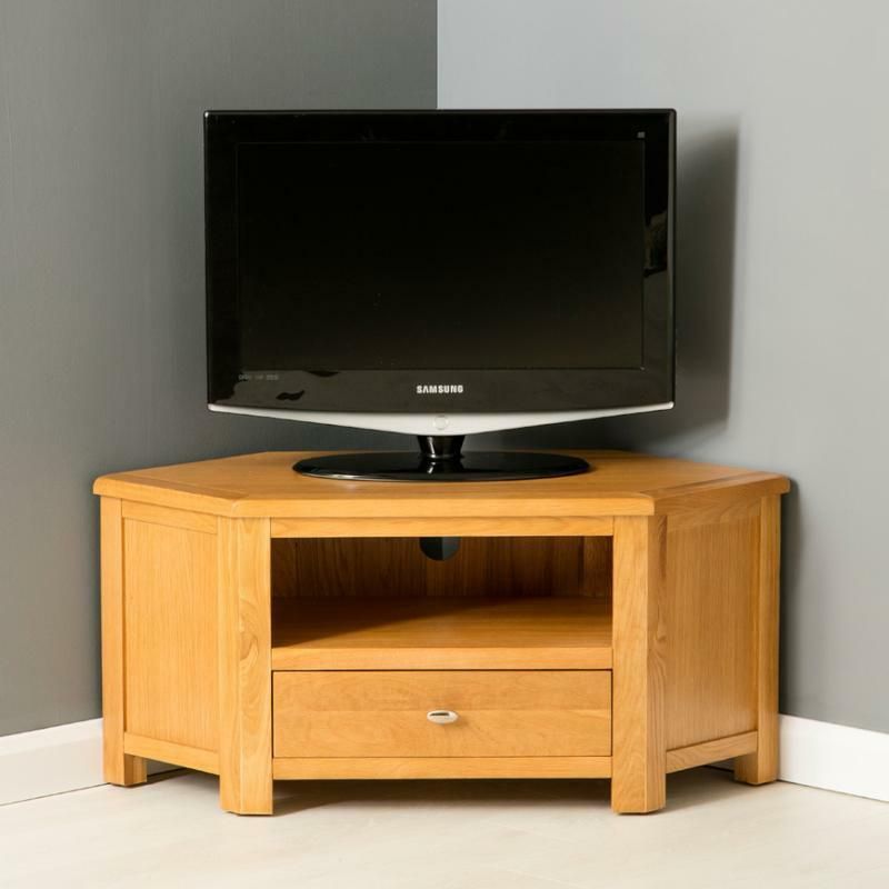 Poldark Oak Corner Tv Stand / Light Oak Small Tv Unit Intended For Light Oak Tv Stands Flat Screen (Photo 2 of 15)