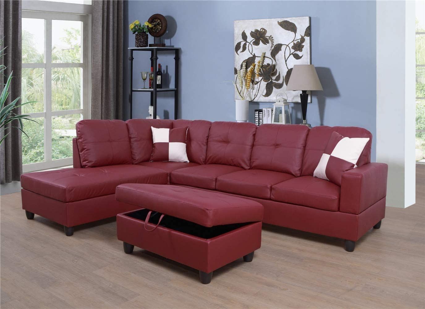 Ponliving Faux Leather 3 Piece Sectional Sofa Couch Set, L Intended For 3pc Faux Leather Sectional Sofas Brown (View 4 of 15)