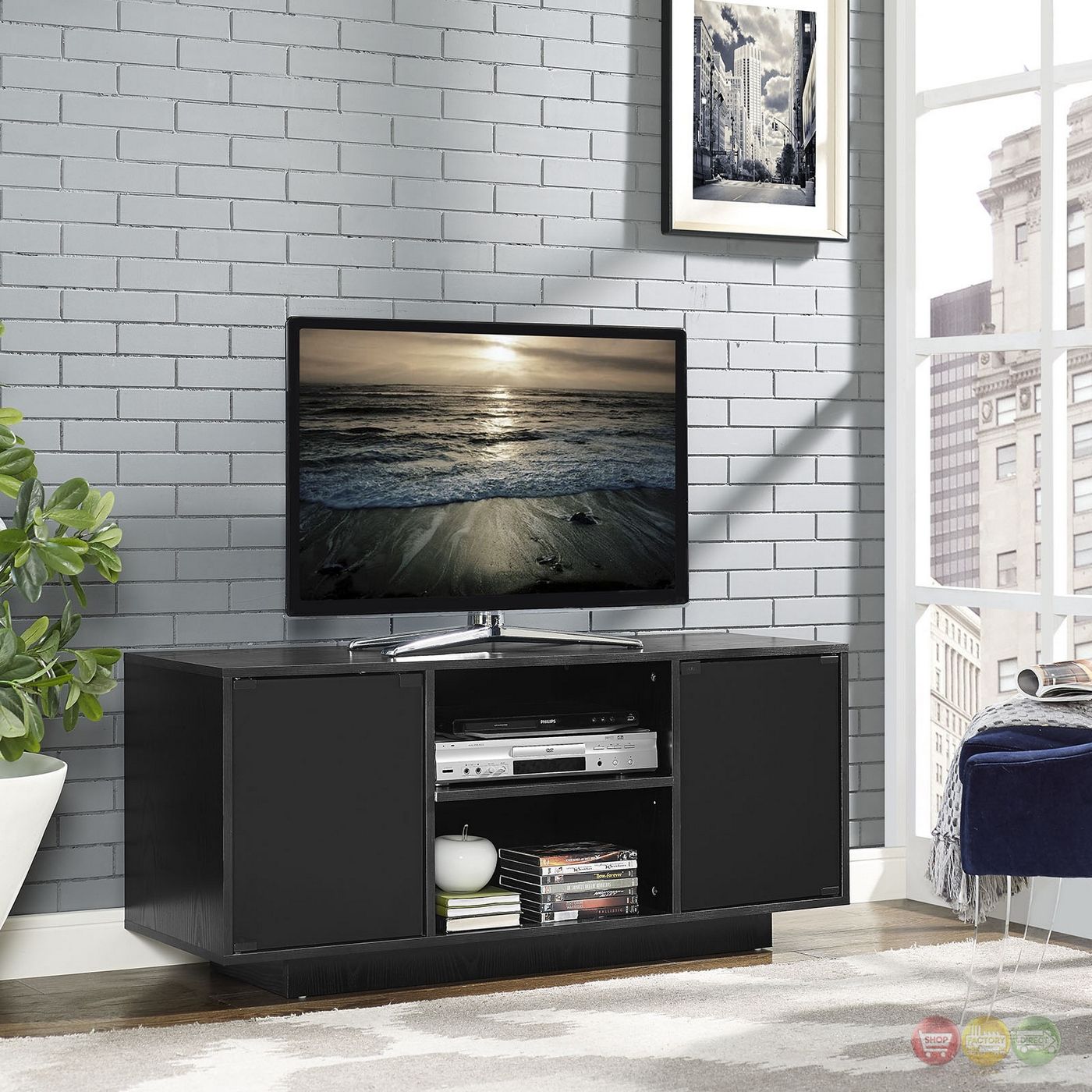 Portal Contemporary 47" Wood Tv Stand With Glass Doors For Contemporary Glass Tv Stands (View 8 of 15)