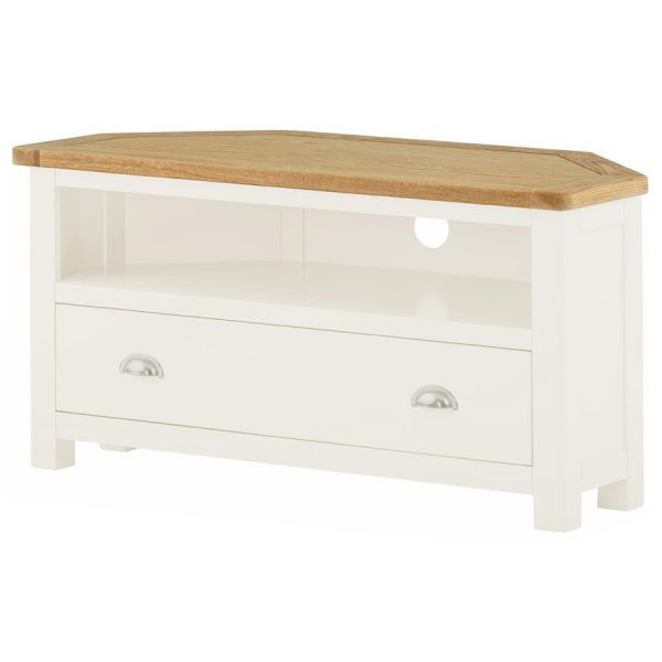Portland White Corner Tv Cabinet | Fully Assembled Intended For Wood Corner Storage Console Tv Stands For Tvs Up To 55" White (Photo 15 of 15)