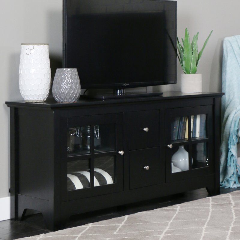 Poulson Tv Stand For Tvs Up To 60" | Tv Stand Decor, Solid Throughout Modern Tv Stands In Oak Wood And Black Accents With Storage Doors (Photo 1 of 15)