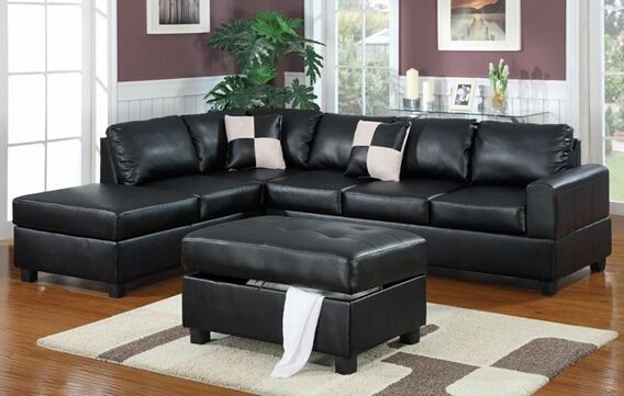 Poundex F7355 3 Pc Latitude Run Lyke Black Faux Leather For Copenhagen Reversible Small Space Sectional Sofas With Storage (View 5 of 15)