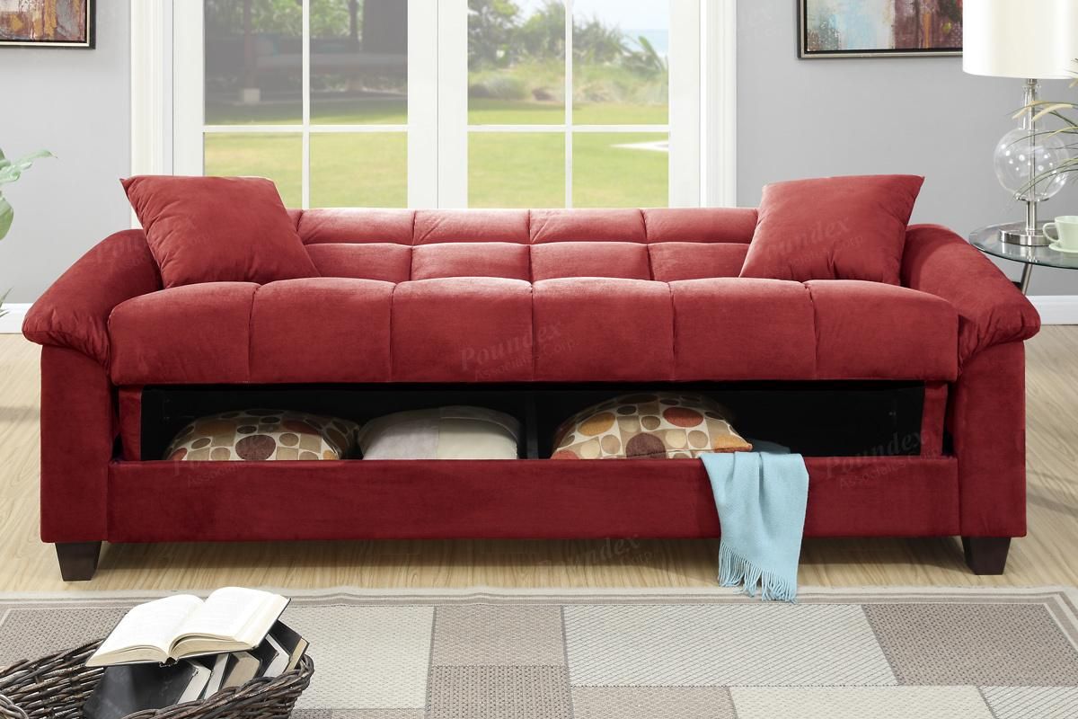 Poundex Gertrude F7890 Red Fabric Sofa Bed – Steal A Sofa Pertaining To Red Sofas (View 5 of 15)