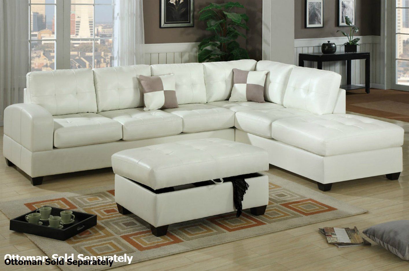 Poundex Reese F7359 White Leather Sectional Sofa – Steal A Pertaining To Sectional Sofas In White (View 3 of 15)