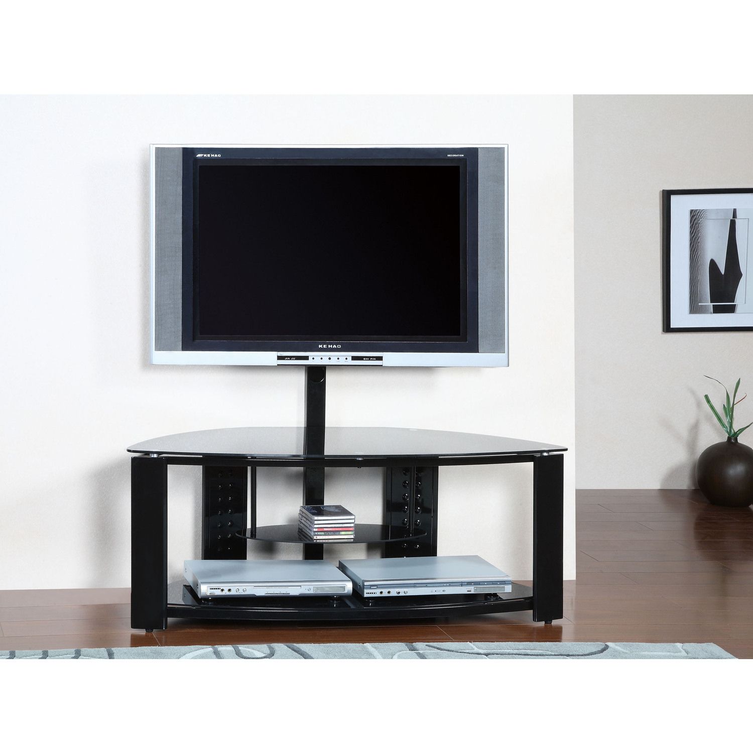 Powell 2 Shelf Corner Flat Panel Tv Stand With Post And In Corner Tv Stands With Bracket (View 11 of 15)