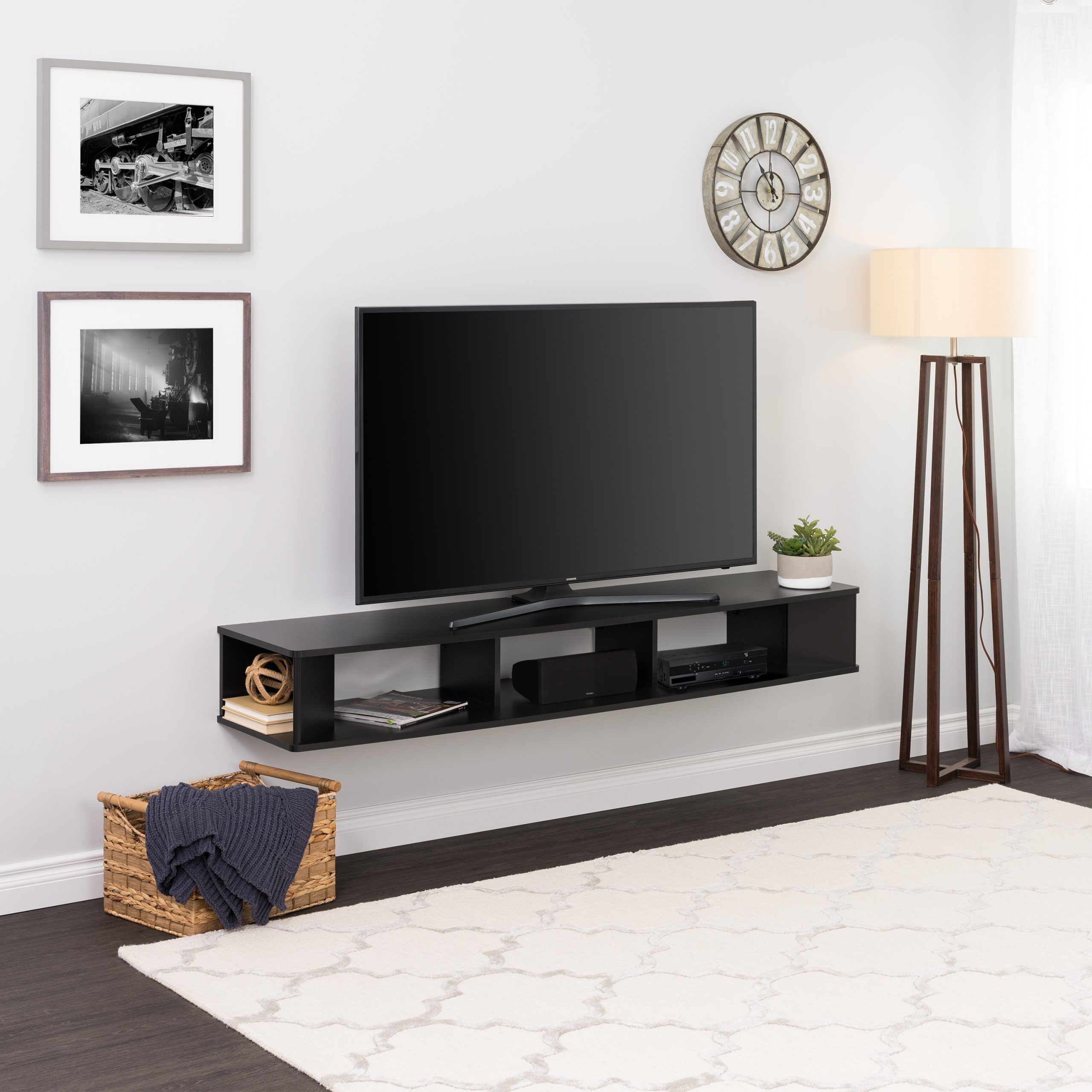 Prepac 70 Inch Wide Wall Mounted Tv Stand, Black – Walmart Intended For Console Under Wall Mounted Tv (View 3 of 15)