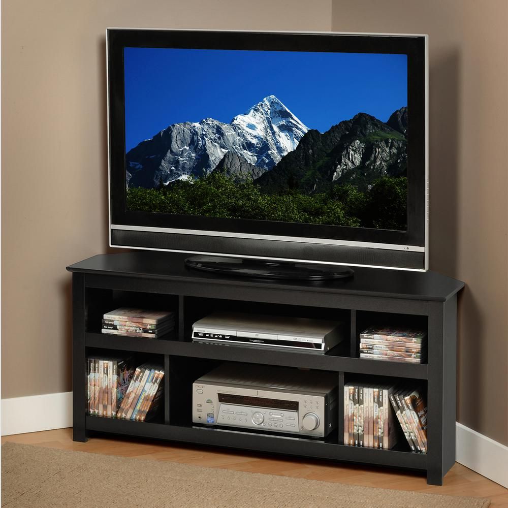 Prepac Av 48 In. Black Composite Tv Stand Fits Tvs Up To In Tv Stands With Cable Management (Photo 14 of 15)