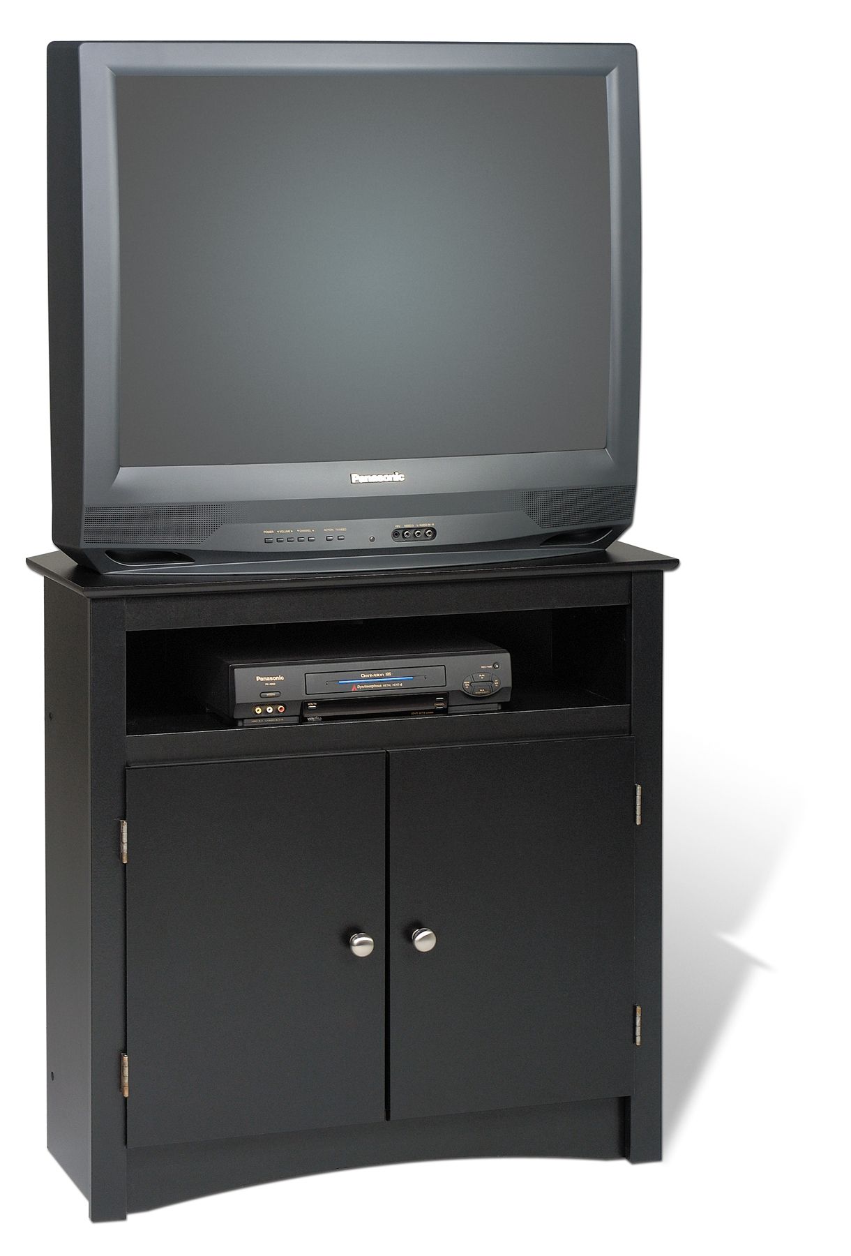 Prepac, Black Tall Corner Tv Cabinet Btv3232, Furniture In Modern 2 Glass Door Corner Tv Stands (View 10 of 15)