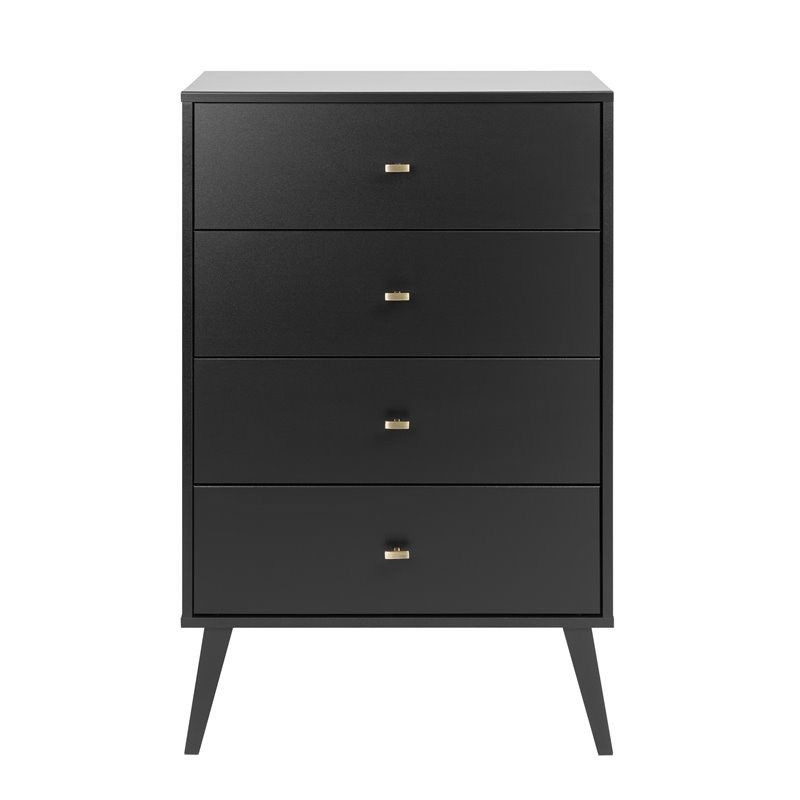 Prepac Milo Mid Century Modern 4 Drawer Chest In Black Regarding Prepac Milo Mid Century Modern 56" Tv Console Stands (View 5 of 15)