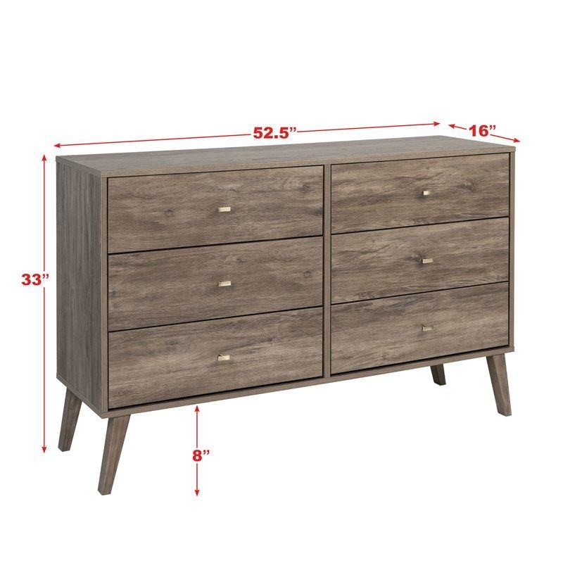 Prepac Milo Mid Century Modern 6 Drawer Double Dresser In Within Prepac Milo Mid Century Modern 56&quot; Tv Console Stands (View 8 of 15)