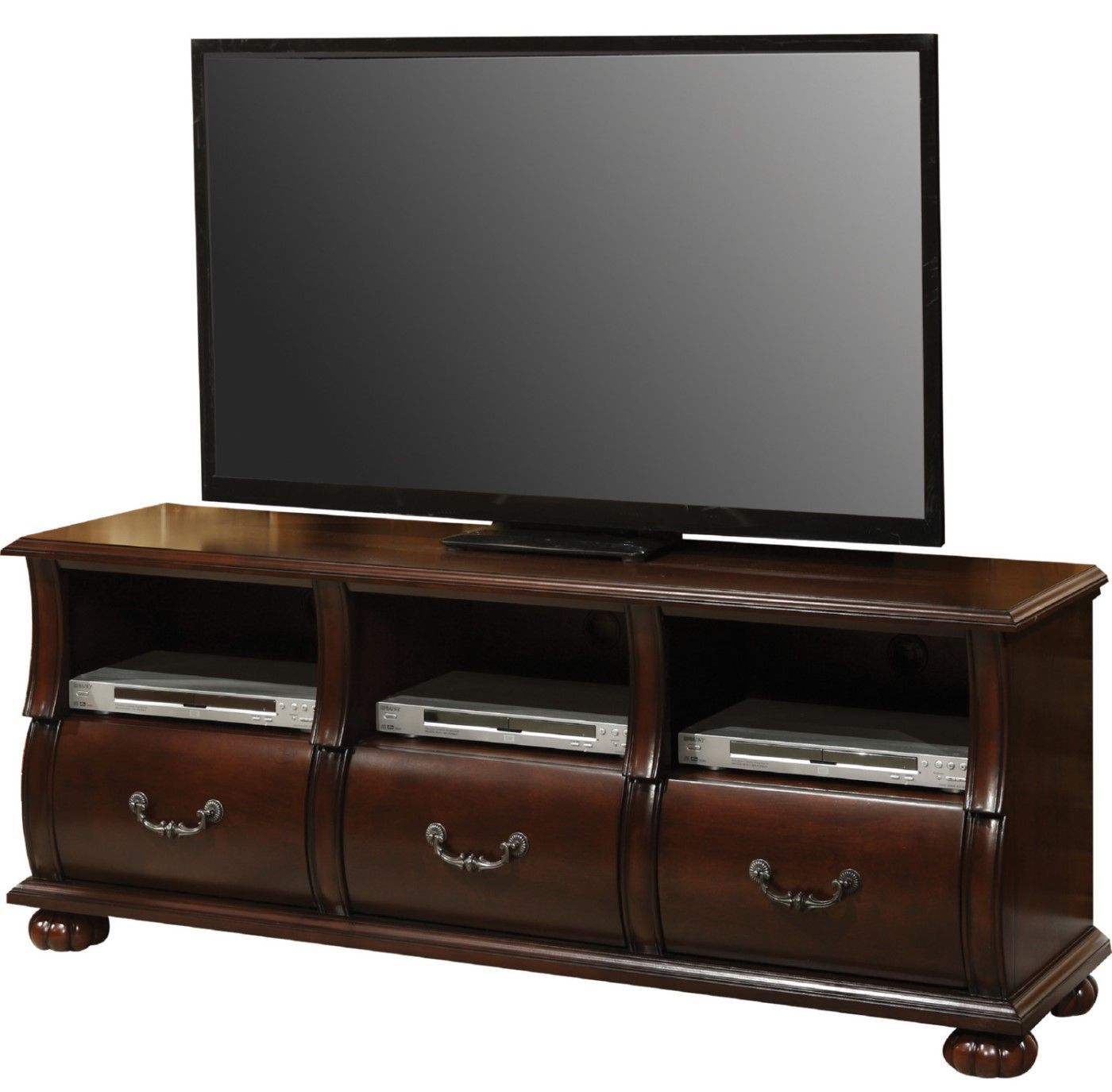 Prescott Traditional Dark Cherry Tv Stand With Serpentine Intended For Tabletop Tv Stand (Photo 13 of 15)