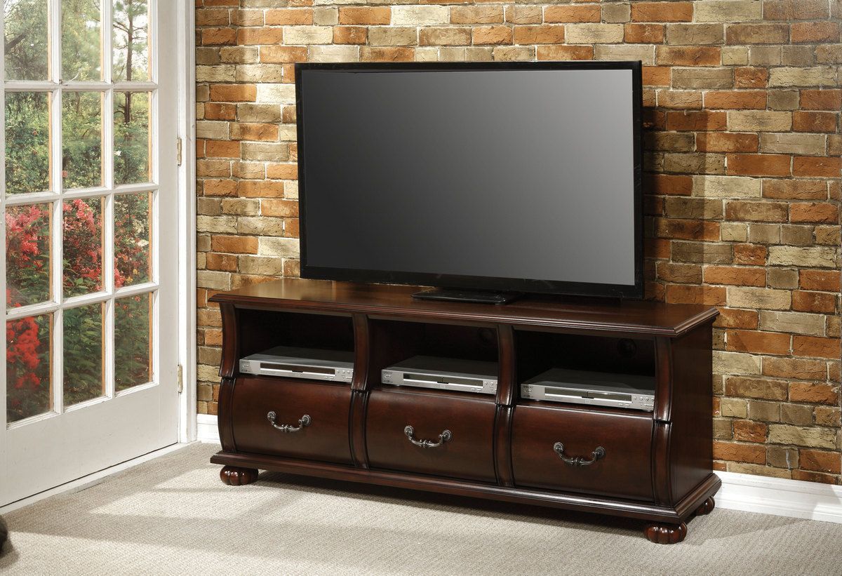 Prescott Traditional Dark Cherry Tv Stand With Serpentine Throughout Traditional Tv Cabinets (View 2 of 15)