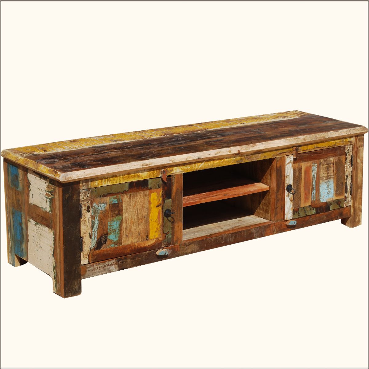 Reclaimed Wood Media Stand Rustic Distressed Storage Tv In Rustic Wood Tv Cabinets (View 14 of 15)