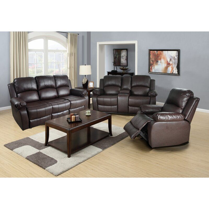 Red Barrel Studio® Harton 3 Piece Faux Leather Reclining Pertaining To 3pc Faux Leather Sectional Sofas Brown (View 12 of 15)