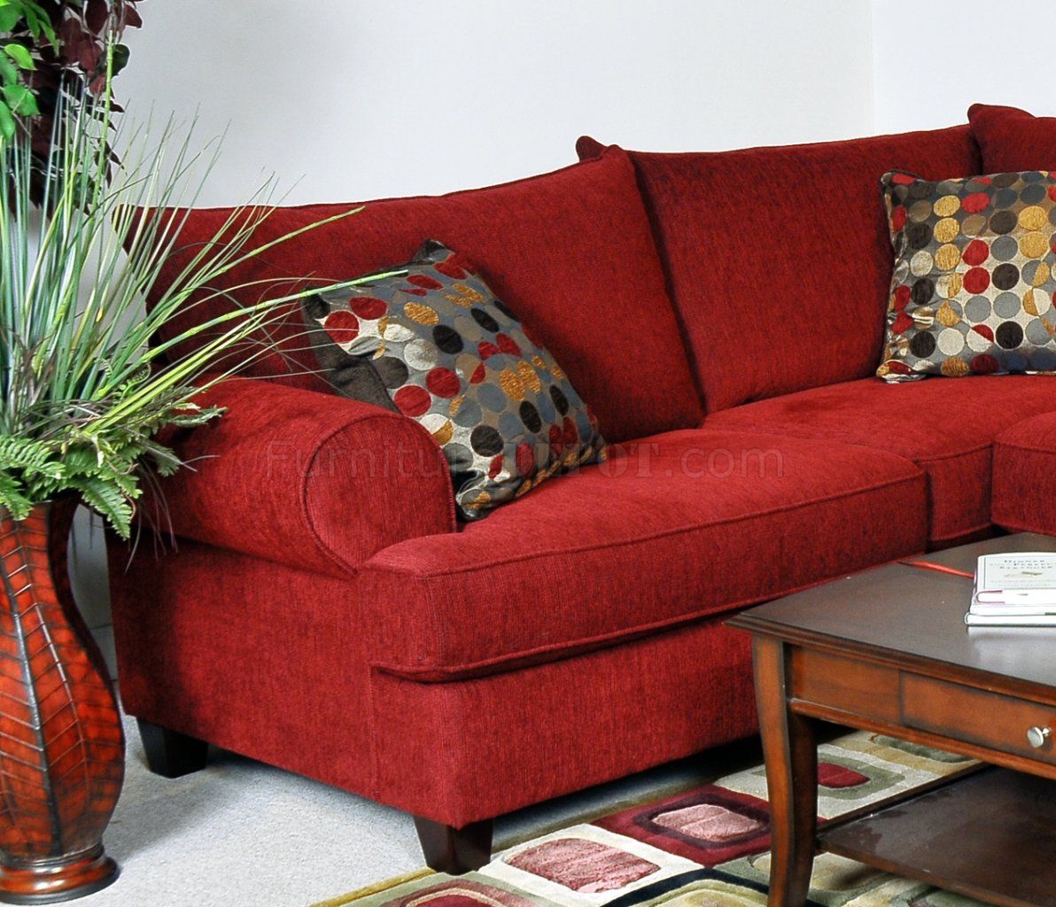 Red Fabric Contemporary Sectional Sofa W/rolled Arms Throughout Red Sofas (View 1 of 15)