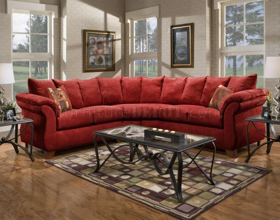 Red Fabric Modern 2pc Sectional Sofa W/wooden Legs Regarding Red Sofas (View 3 of 15)