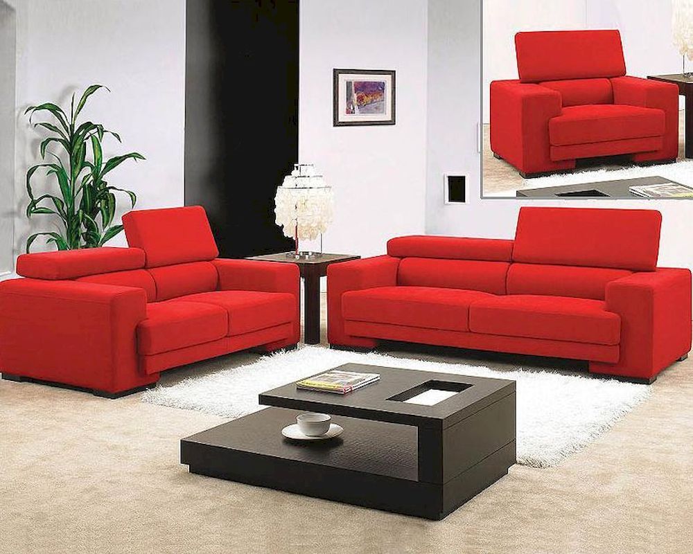 Red Fabric Sofa Set 44l0909 Pertaining To Red Sofas (View 7 of 15)