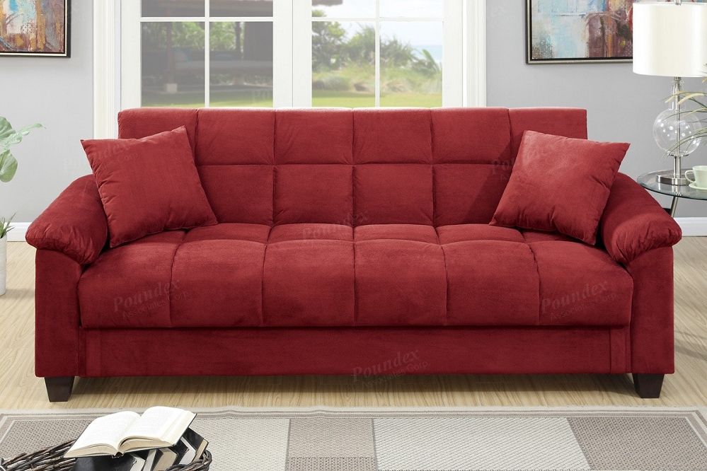 Red Microfiber Storage Futon Sofa Bed For Liberty Sectional Futon Sofas With Storage (View 3 of 15)