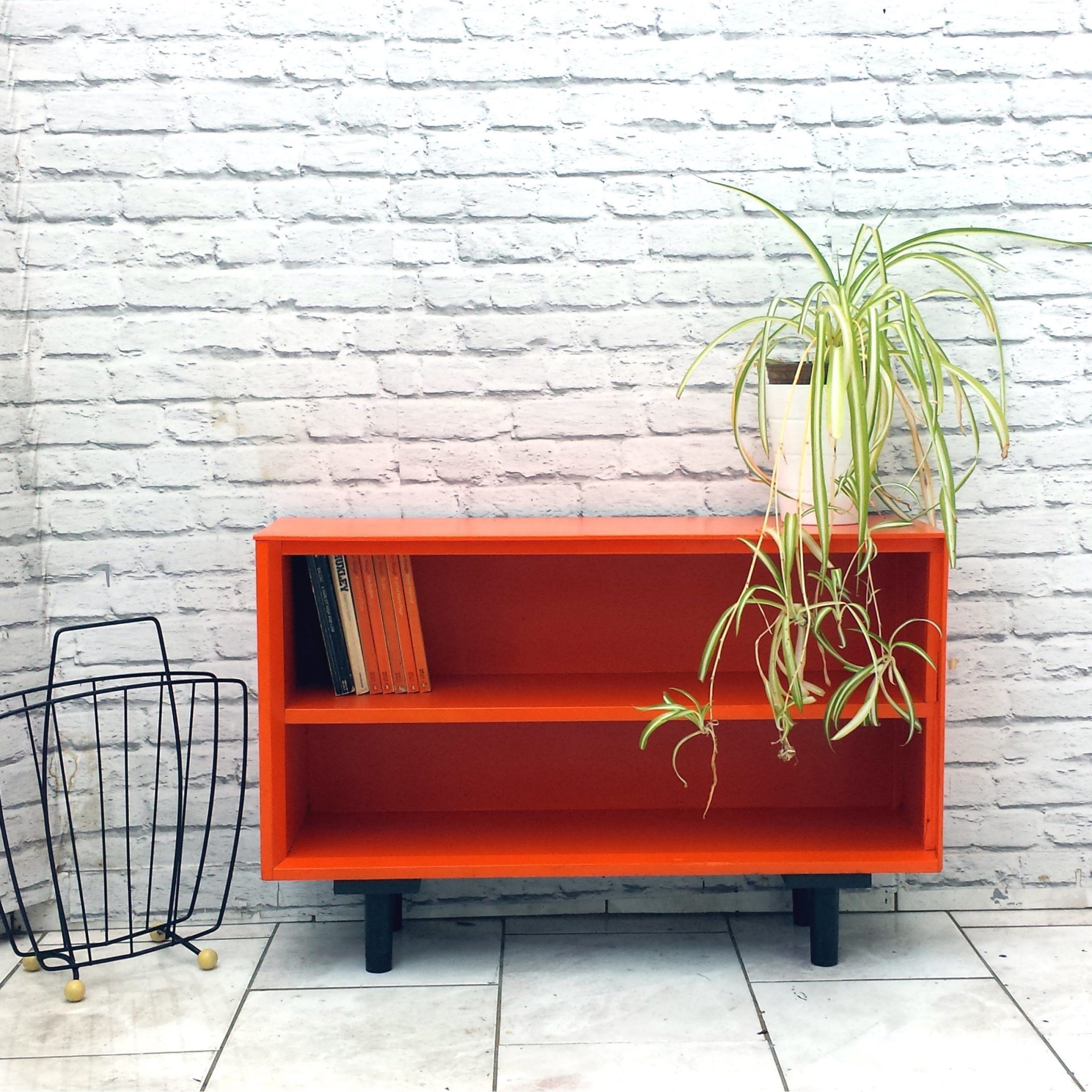 Retro Shelf Unit Tv Stand Jaffa Orange Atomic Bookcase Pertaining To Orange Tv Stands (View 14 of 15)