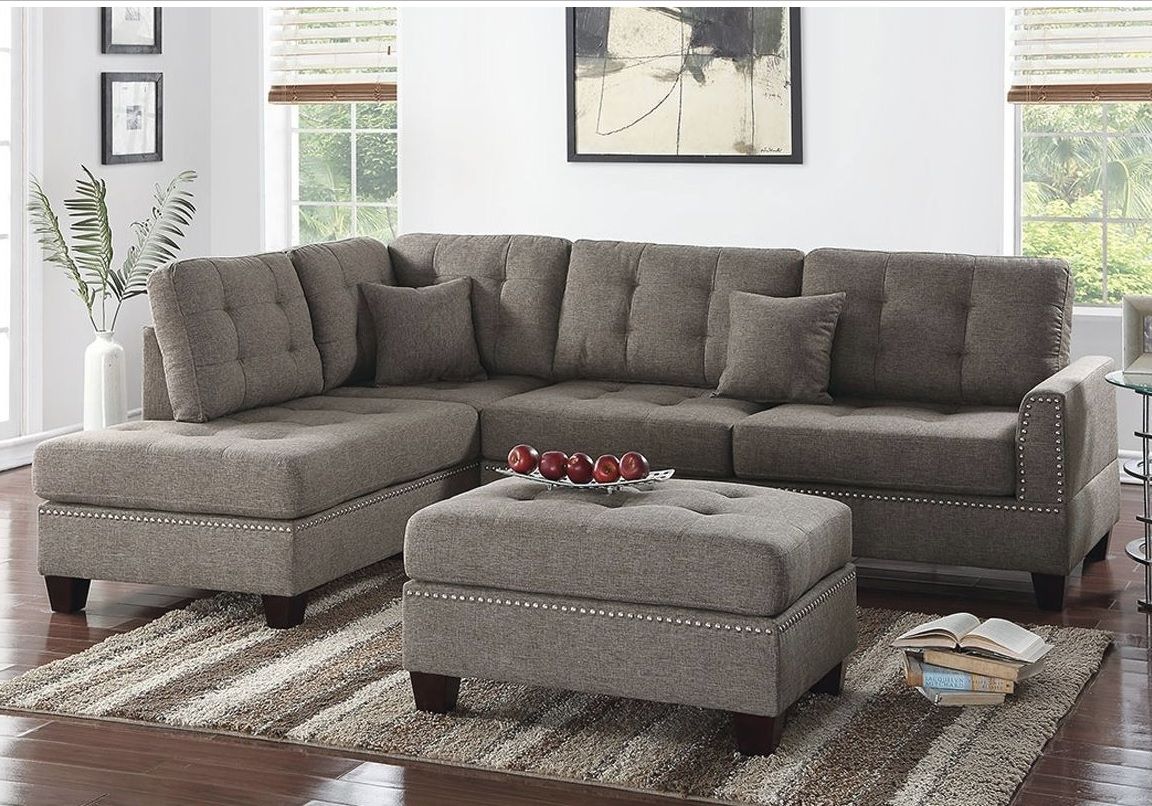 Reversible 3pcs Sectional Sofa With 2 Accent Pillows F6504 With Regard To Clifton Reversible Sectional Sofas With Pillows (View 5 of 15)