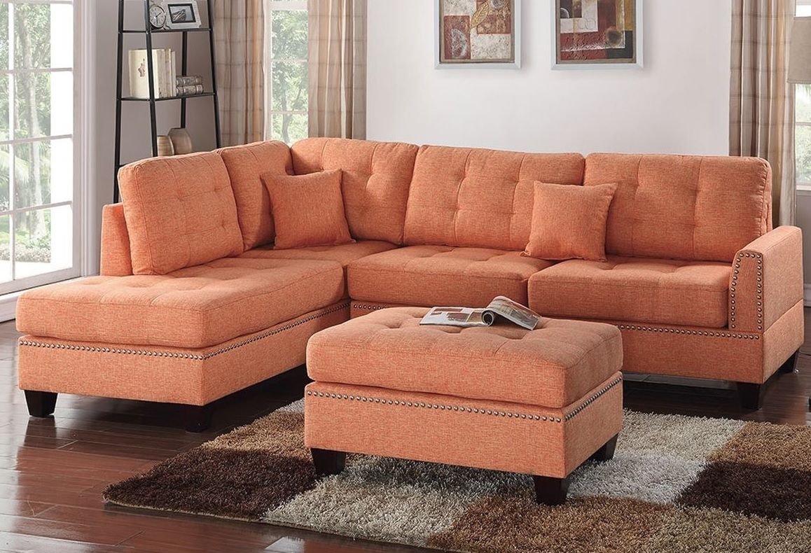 Reversible 3pcs Sectional Sofa With 2 Accent Pillows F6506 Pertaining To Clifton Reversible Sectional Sofas With Pillows (View 6 of 15)