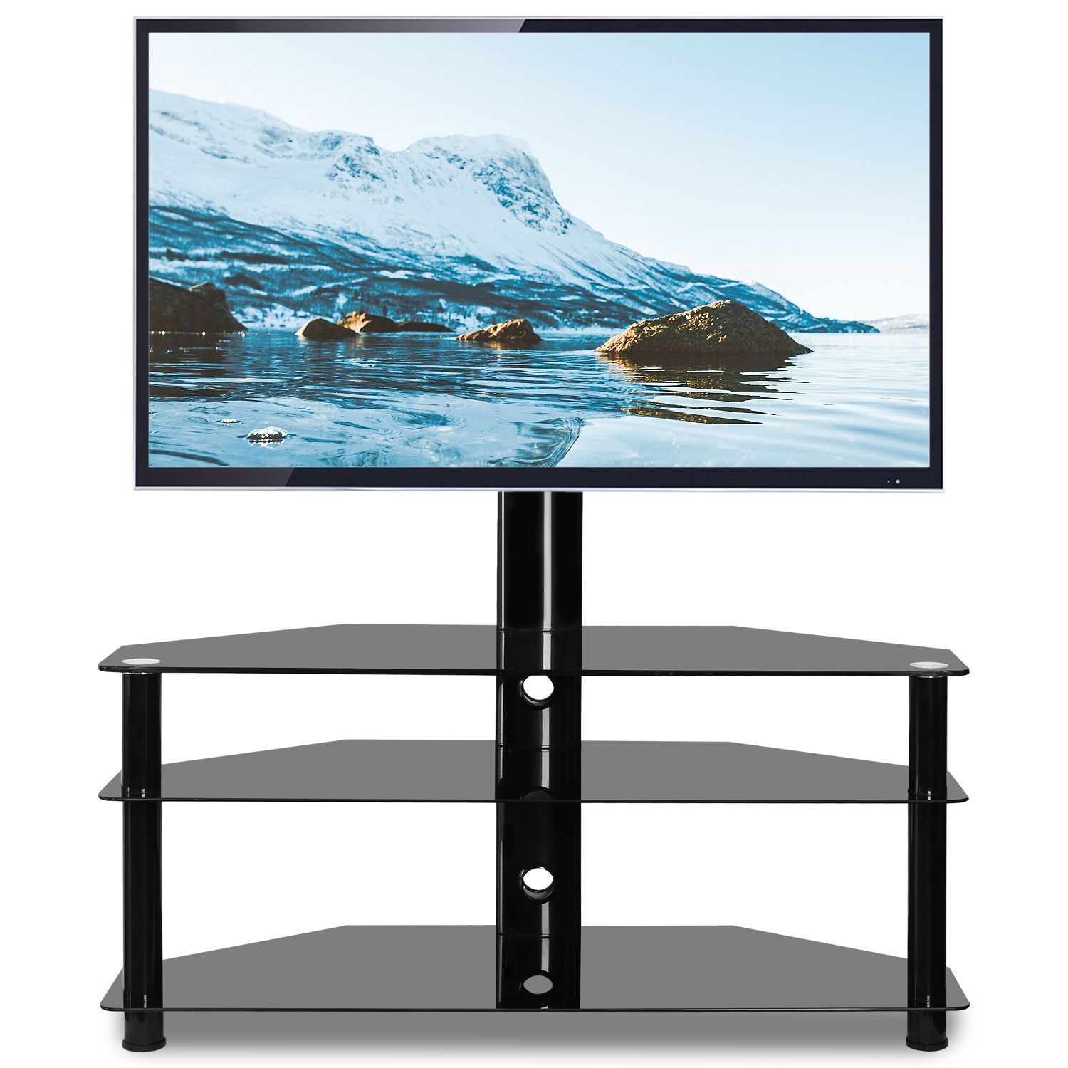 Rfiver 3 Shelf Corner Floor Tv Stand With Swivel Mount For Corner Tv Stands With Bracket (View 6 of 15)