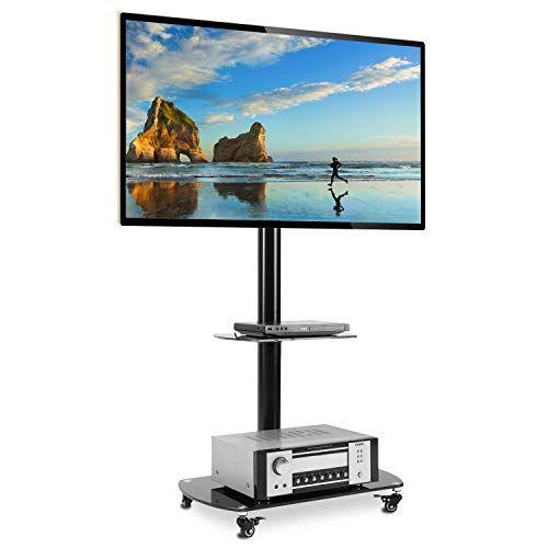 Rfiver Black Tv Cart Mobile Tv Stand With Swivel Mount For Rfiver Modern Tv Stands Rolling Wheels Black Steel Pole (View 2 of 15)