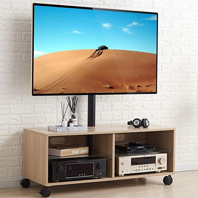 Rfiver Entertainment Center Wood Media Tv Stand With Throughout Wooden Tv Stand With Wheels (Photo 3 of 15)