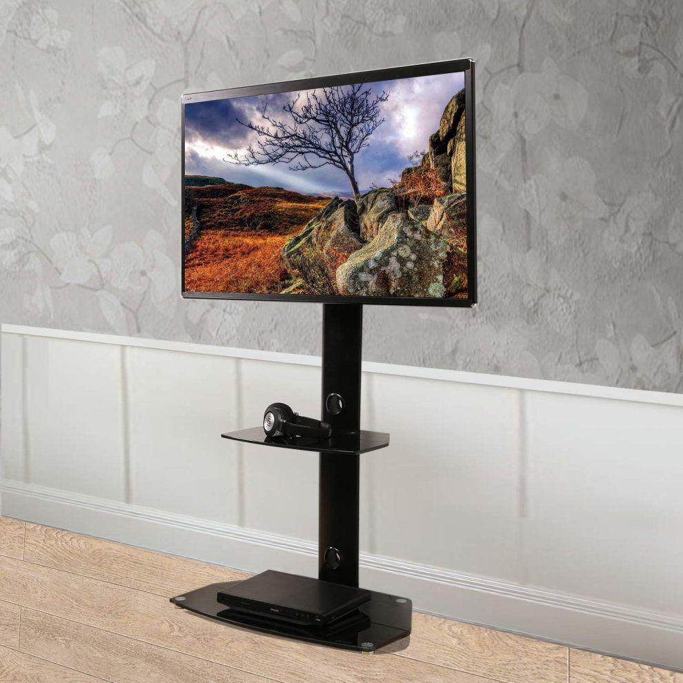 Rfiver Tavr Furniture Modern Black Swivel Mount Floor Tv Pertaining To Swivel Black Glass Tv Stands (View 11 of 15)