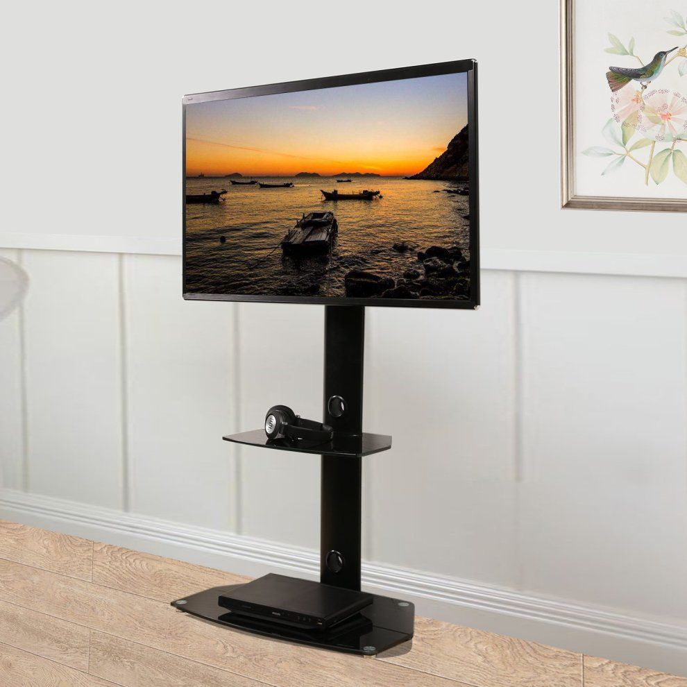 Rfiver Tavr Furniture Modern Black Swivel Mount Floor Tv With Regard To Swivel Black Glass Tv Stands (View 2 of 15)